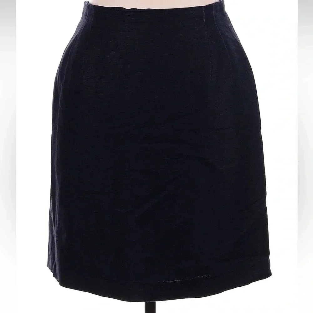 Giorgio Sant’Angelo Collectible Gold Vintage Navy Linen Blend Skirt Size 16